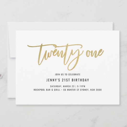 Gold Foil-effect 21st Birthday-uitnodiging Kaart (Voorkant)