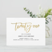 Gold Foil-effect 21st Birthday-uitnodiging Kaart (Staand voorkant)