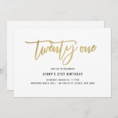 Gold Foil-effect 21st Birthday-uitnodiging Kaart (Voorkant / Achterkant)
