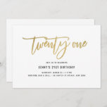 Gold Foil-effect 21st Birthday-uitnodiging Kaart<br><div class="desc">Deze uitnodiging van de 21ste verjaardagspartij bevat een gouden folie 'eenentwintig' tekst. Houd er rekening mee dat de gouden folie alleen een textuur is, geen echte folie. Voor een meer geavanceerde aanpassing van dit ontwerp, bijvoorbeeld het wijzigen van de lay-out, het lettertype of de tekstgrootte, klikt u hierboven op de...</div>