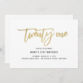 Gold Foil-effect 21st Birthday-uitnodiging Kaart