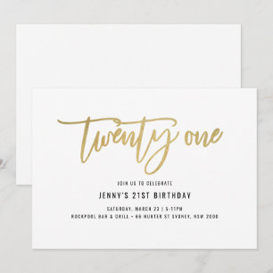 Gold Foil-effect 21st Birthday-uitnodiging Kaart