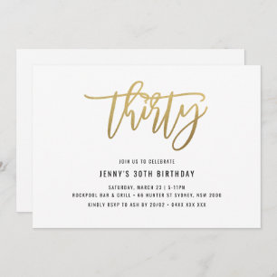 Gold Foil Effect 30th Birthday Invitation Kaart