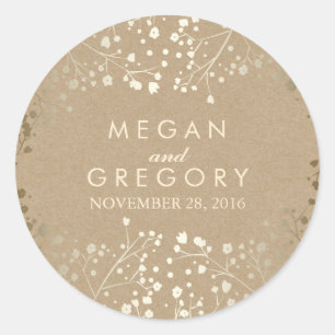 Gold Foil Effect Baby's Breath Kraft Wedding Ronde Sticker