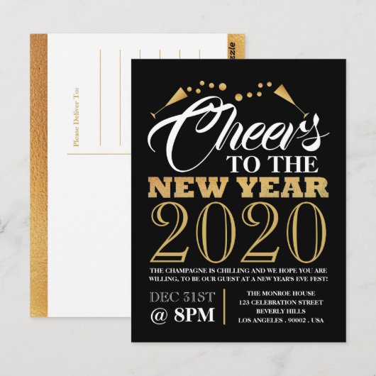 Gold Foil-effect, Champagne Bubbles, nieuwjaar Briefkaart (Voorkant / Achterkant)