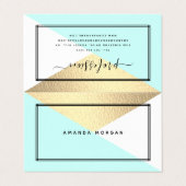 Gold Foil-effect en Aqua Geometric Double Loyalty Visitekaartje (Buitenkant ongevouwen)