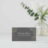 Gold Foil Effect  Floral Grey Elegant Chic Visitekaartje (Staand voorkant)