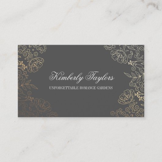 Gold Foil Effect  Floral Grey Elegant Chic Visitekaartje (Voorkant)
