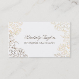 Gold Foil Effect  Floral White Elegant Visitekaartje