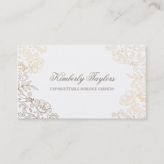Gold Foil Effect  Floral White Elegant Visitekaartje (Voorkant)