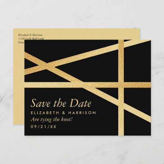 Gold Foil-effect Geometrische stijl Opslaan datum Aankondigingskaart (Voorkant / Achterkant)