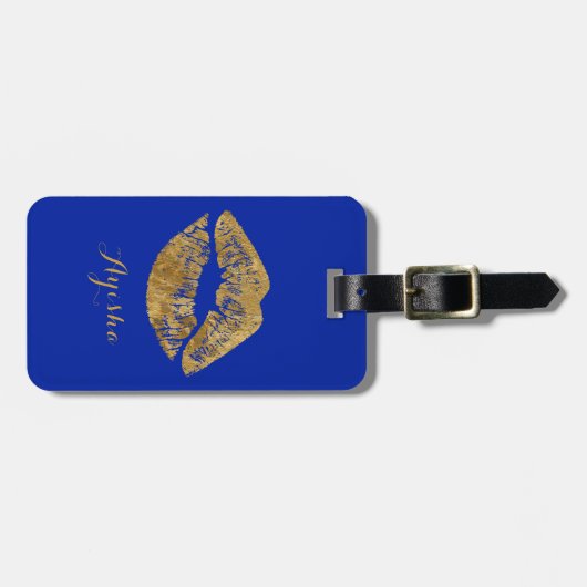 Gold Foil Effect Kiss Monogram Bagagelabel (Voorkant horizontaal)