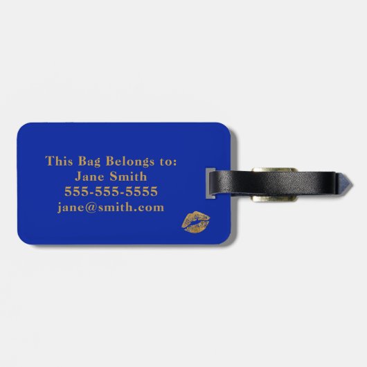 Gold Foil Effect Kiss Monogram Bagagelabel (Achterkant horizontaal)