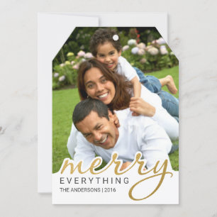 Gold Foil Effect Merry Hand Script Holiday Foto Feestdagenkaart