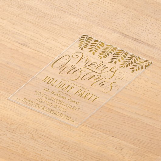 Gold Foil Effect Typografie Merry Kerstparty Acryl Uitnodigingen (Laagn)