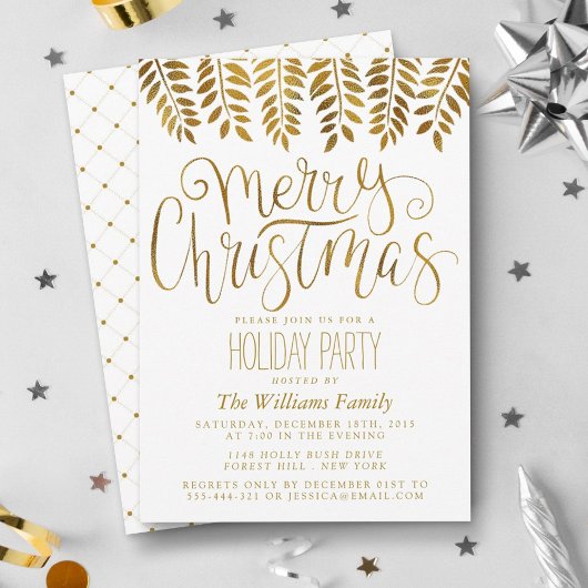 Gold Foil Effect Typografie Merry Kerstparty Kaart
