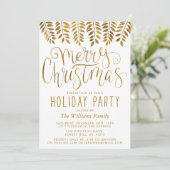Gold Foil Effect Typografie Merry Kerstparty Kaart (Staand voorkant)