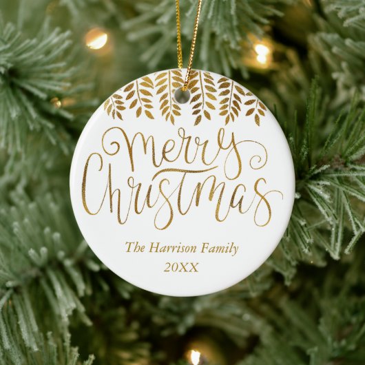 Gold Foil Effect Typografie Merry Kerstry Keramisch Ornament (Boom)
