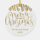 Gold Foil Effect Typografie Merry Kerstry Keramisch Ornament (Voorkant)