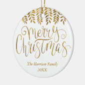 Gold Foil Effect Typografie Merry Kerstry Keramisch Ornament (Links)