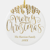 Gold Foil Effect Typografie Merry Kerstry Keramisch Ornament (Achterkant)