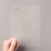 Gold Foil Elegant Botanical Minimalist Wedding Acryl Uitnodigingen (Insitu (Draagbaar))