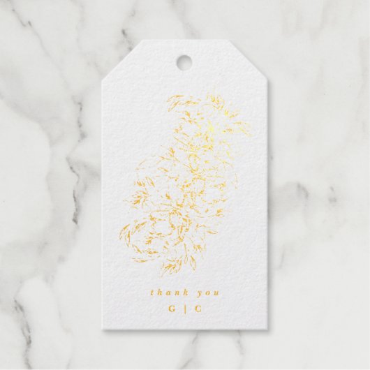 Gold Foil Elegant Drawn Botanical Monogram Weddens Cadeaulabels (Voorkant)