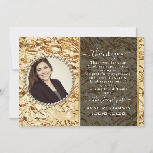 Gold Foil Elegant Funeral Hartelijk dank! Bedankkaart (Voorkant)