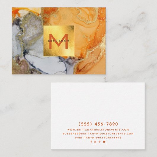 Gold Foil Elegant Grey Amber Monogram aangepast DI Visitekaartje (Voorkant / Achterkant)