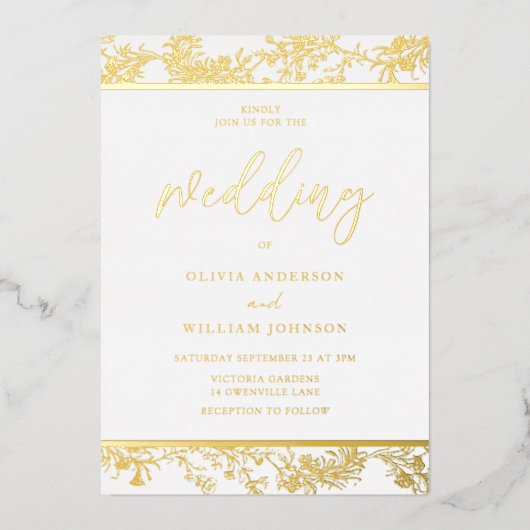 Gold Foil  Elegant Huwelijk Folie Uitnodiging (Voorkant)