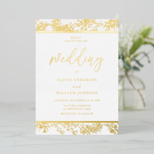 Gold Foil Elegant Huwelijk Folie Uitnodiging (Staand Voorkant)
