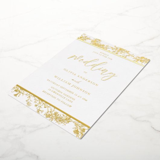 Gold Foil Elegant Huwelijk Folie Uitnodiging (Gedraaid)