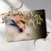 Gold Foil Elegant Script Save the Date Photo Card Folie Uitnodiging