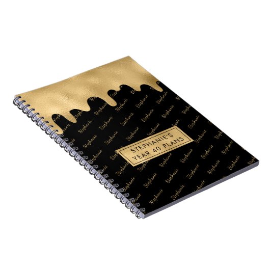 Gold Foil Elegant Script Typography Name Pattern Notitieboek (Rechterzijde)