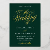 Gold Foil Emerald Green Calligraphy Wedding Folie Uitnodiging (Voorkant)