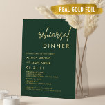 Gold Foil Emerald Green Rehearsal Dinner Folie Uitnodiging<br><div class="desc">Gold Foil Emerald Green Rehearsal Dinner Invitations</div>