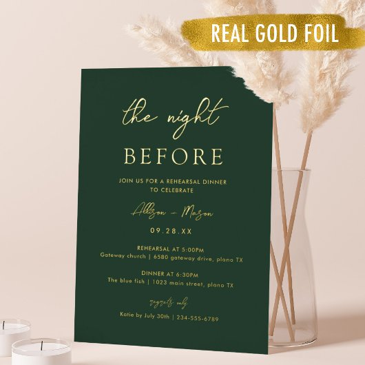 Gold Foil Emerald Green The Night before Dinner Folie Uitnodiging
