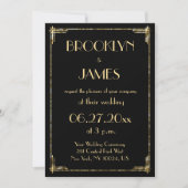 Gold Foil en Black Art Deco Wedding Invitations Kaart (Voorkant)