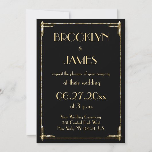 Gold Foil en Black Art Deco Wedding Invitations Kaart (Voorkant)