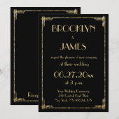 Gold Foil en Black Art Deco Wedding Invitations Kaart (Voorkant / Achterkant)