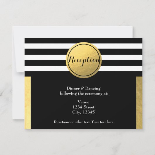 Gold Foil en Black Circle Wedding Reception Kaart (Voorkant)