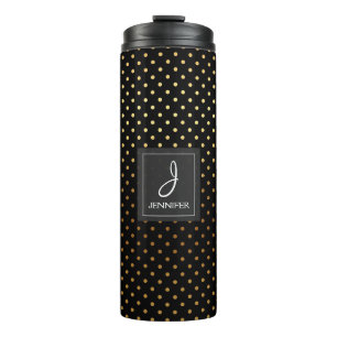 Gold Foil en Black Polka Dot Pattern Monogram Thermosbeker