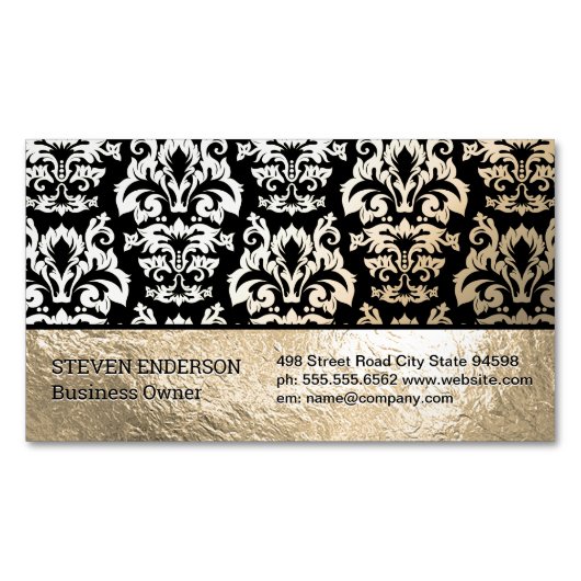 Gold Foil en Damask Pattern Magnetisch Visitekaartje (Voorkant)