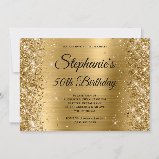 Gold Foil en Glitter Fancy Monogram Birthday Kaart (Voorkant)