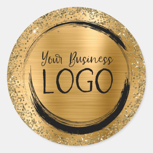 Gold Foil en Glitter Glam Business Logo Ronde Sticker (Voorkant)