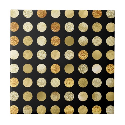 Gold Foil en Glitter Polka Dots Black Tegeltje (Voorkant)