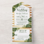 Gold Foil en Green Palm Leaf Beach Weddenschap All In One Uitnodiging (Binnen)