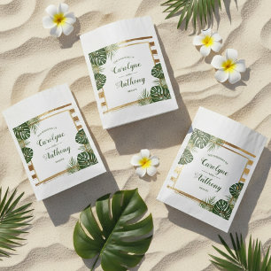 Gold Foil en Green Palm Leaf Beach Weddenschap Bedankzakje
