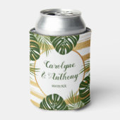 Gold Foil en Green Palm Leaf Beach Weddenschap Blikjeskoeler (Blikje Voorkant)