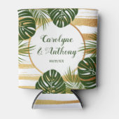 Gold Foil en Green Palm Leaf Beach Weddenschap Blikjeskoeler (Voorkant)